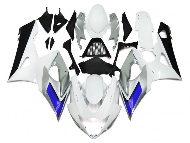 05-06 Estilo Blanco Brillante Con Toques Plateados & Azul GSXR 1000 Carenados Moto 05-06 Estilo Blanco Brillante Con Toques Plateados & Azul GSXR 1000 Carenados Moto