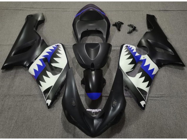 05-06 Tiburón Negro Mate & Azul ZX6R Carenados Moto 05-06 Tiburón Negro Mate & Azul ZX6R Carenados Moto