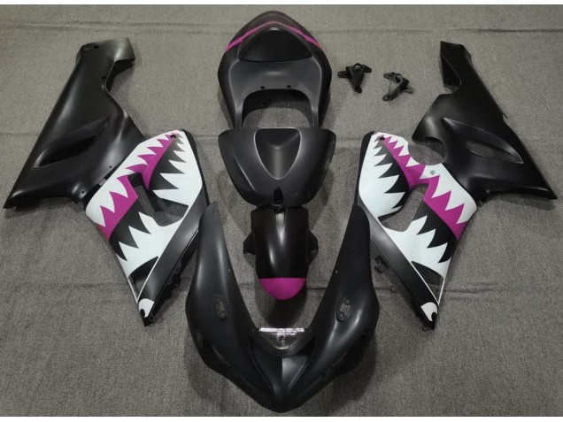 05-06 Tiburón Negro Mate & Rosa ZX6R Carenados Moto 05-06 Tiburón Negro Mate & Rosa ZX6R Carenados Moto