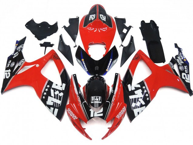 06-07 Logotipos Rojos & Negros Personalizados GSXR 600-750 Carenados Moto 06-07 Logotipos Rojos & Negros Personalizados GSXR 600-750 Carenados Moto