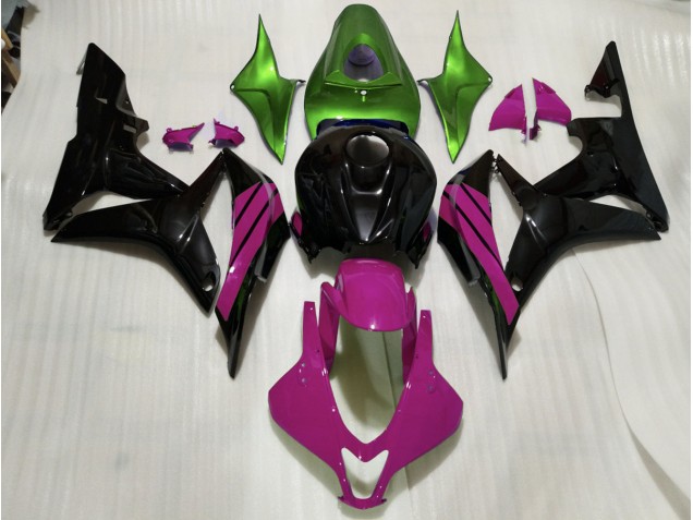 07-08 Acentos En Negro Brillante Rosa & Verde CBR600RR Carenados Moto 07-08 Acentos En Negro Brillante Rosa & Verde CBR600RR Carenados Moto