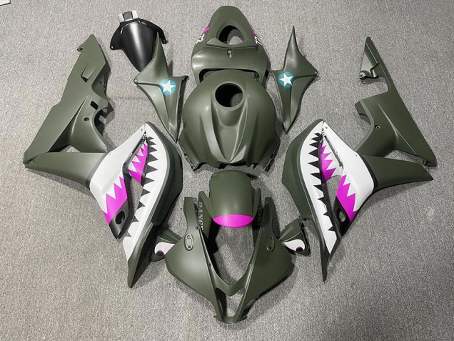 07-08 Tiburón Verde Mate & Rosa CBR600RR Carenados Moto 07-08 Tiburón Verde Mate & Rosa CBR600RR Carenados Moto