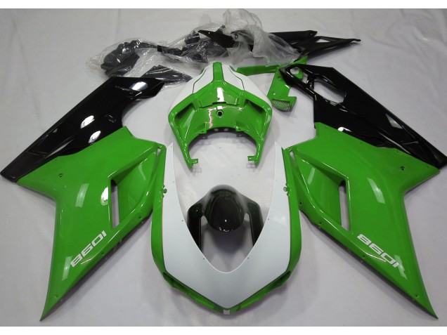 07-14 Verde Brillante & Blanco Ducati 848 1098 1198 Carenados Moto 07-14 Verde Brillante & Blanco Ducati 848 1098 1198 Carenados Moto