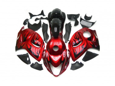 08-20 Rojo Vibrante Con Negro Llama GSXR 1300 Carenados Moto