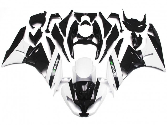 09-12 Blanco Brillante & Negro Pulido ZX6R Carenados Moto 09-12 Blanco Brillante & Negro Pulido ZX6R Carenados Moto