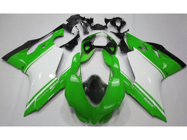 11-14 Verde Brillo Blanco & Negro Ducati 1199 Carenados Moto 11-14 Verde Brillo Blanco & Negro Ducati 1199 Carenados Moto