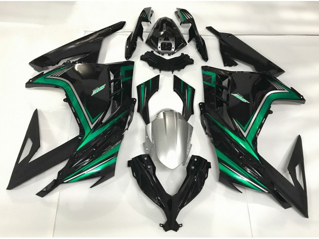 13-18 Negro Brillante & Verde Esmeralda Ninja 300 Carenados Moto