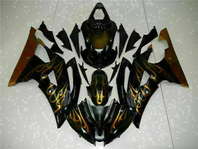 Venta Carenados Moto Yamaha YZF R6 2008-2016 - Negro Brillante Oro Llama