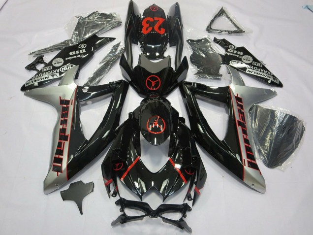 Venta Carenados Moto Suzuki GSXR 600 / GSXR 750 2008-2010 - Negro Brillante Plata Rojo Jordan 23