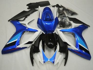 Venta Carenado Moto Suzuki GSXR 600 / GSXR 750 2006-2007 - Blanco Azul Negro Brillante Raya