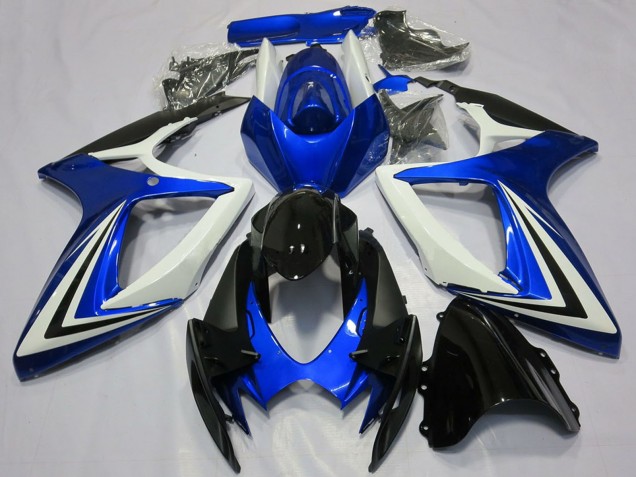Venta Carenados Moto Suzuki GSXR 600 / GSXR 750 2006-2007 - Blanco Azul Negro Brillante Raya