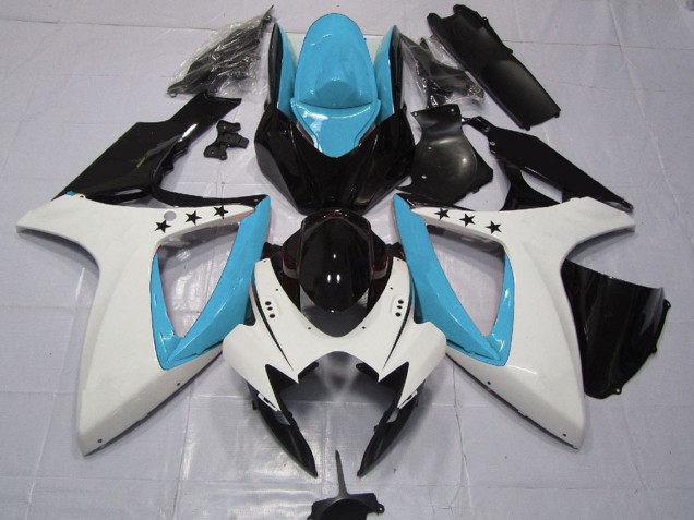 Venta Carenados Moto Suzuki GSXR 600 / GSXR 750 2006-2007 - Azul Claro Blanco Negro Brillante Estrella