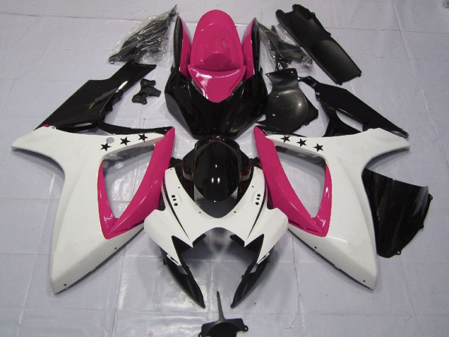 Venta Carenados Moto Suzuki GSXR 600 / GSXR 750 2006-2007 - Rosa Blanco Negro Brillante Estrella