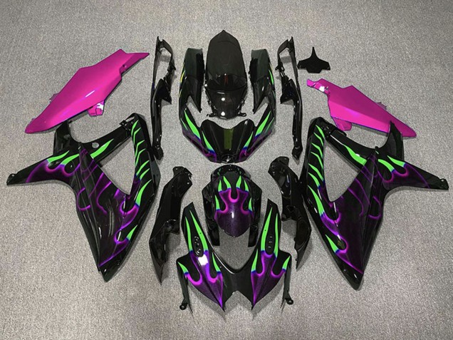 Venta Carenados Moto Suzuki GSXR 600 / GSXR 750 2008-2010 - Negro Brillante Rosa Púrpura Verde Llama