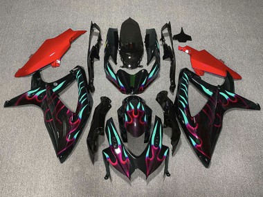 Venta Carenados Moto Suzuki GSXR 600 / GSXR 750 2008-2010 - Negro Brillante Rojo Cian Llama