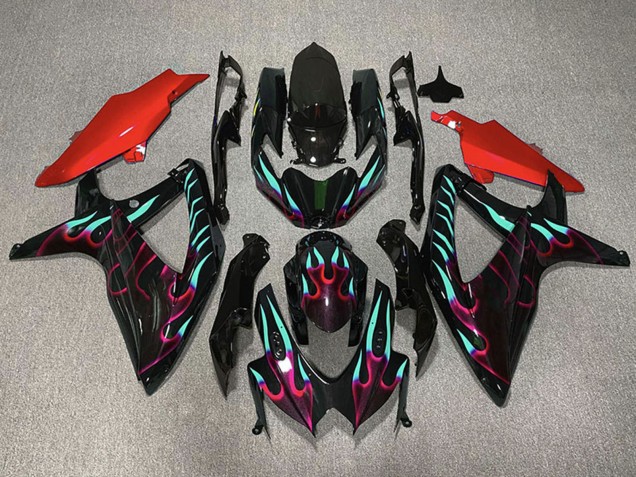 Venta Carenados Moto Suzuki GSXR 600 / GSXR 750 2008-2010 - Negro Brillante Rojo Cian Llama
