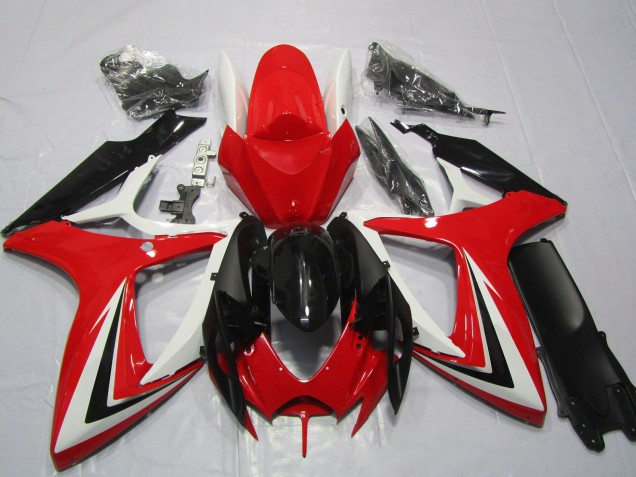 Venta Carenados Moto Suzuki GSXR 600 / GSXR 750 2006-2007 - Blanco Rojo Negro Brillante Raya