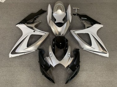 Venta Carenados Moto Suzuki GSXR 600 / GSXR 750 2006-2007 - Plata Blanco Negro Brillante OEM Estilo