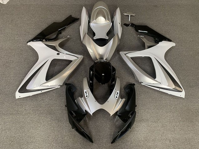 Venta Carenados Moto Suzuki GSXR 600 / GSXR 750 2006-2007 - Plata Blanco Negro Brillante OEM Estilo