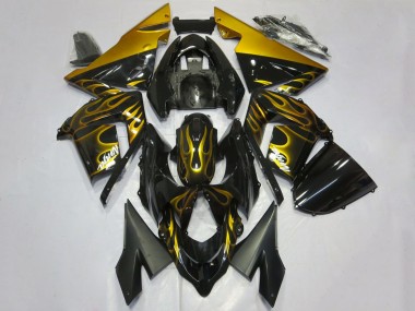 Venta Carenados Moto Kawasaki ZX10R 2004-2005 - Negro Brillante Oro Llama