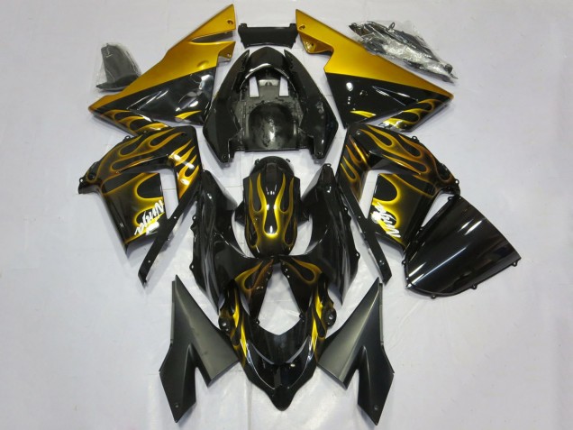 Venta Carenados Moto Kawasaki ZX10R 2004-2005 - Negro Brillante Oro Llama