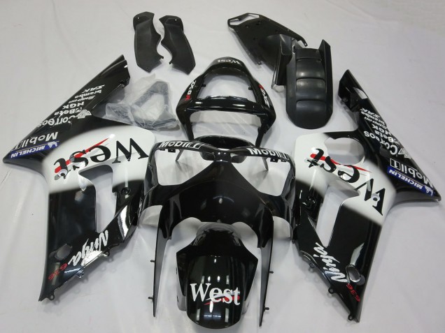 Venta Carenados Moto Kawasaki ZX6R 2003-2004 - Negro Brillante Blanco West