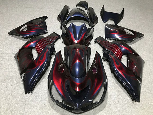 Venta Carenados Moto Kawasaki ZX14R 2006-2011 - Camaleón Azul Negro Rojo Llama