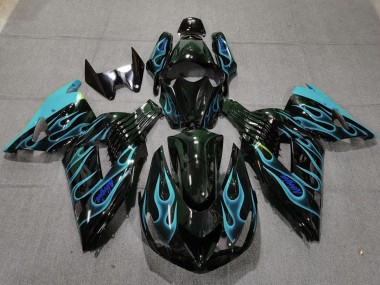 Venta Carenados Moto Kawasaki ZX14R 2006-2011 - Negro Brillante Azul Claro Llama