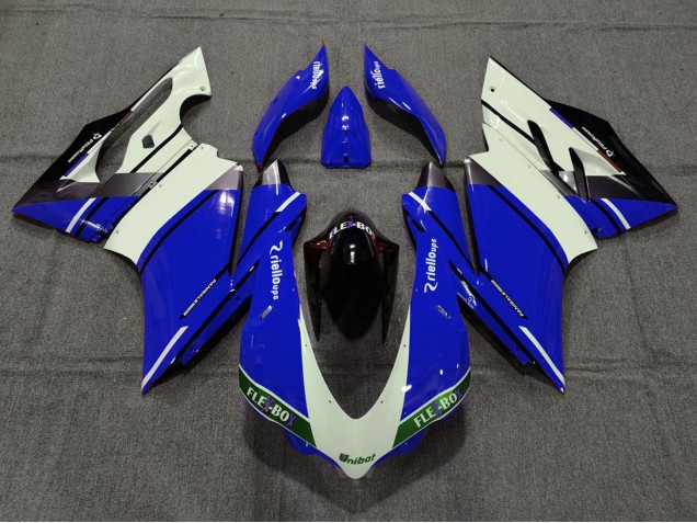 Venta Carenados Moto Ducati 959 1299 2015-2020 - Azul Blanco Negro Brillante Unibat Flex-Box OEM Estilo