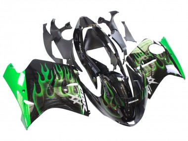Venta Carenado Moto Honda CBR1100XX Blackbird 1996-2007 - Negro Brillante Verde Llama