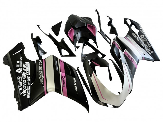 Venta Carenados Moto Ducati 848 2007-2014 - Blanco Rosa Negro Brillante Connie