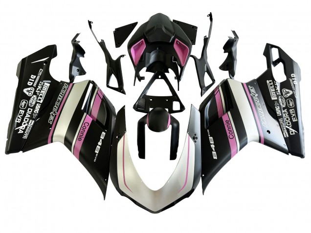 Venta Carenados Moto Ducati 848 2007-2014 - Blanco Rosa Negro Brillante Connie