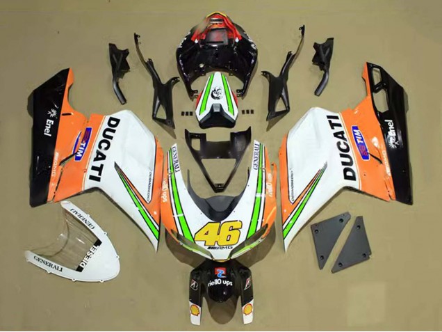 Venta Carenados Moto Ducati 848/1098/1198 2007-2014 - Blanco Naranja Verde Negro Brillante Tim 46