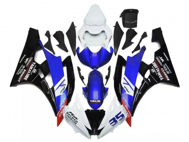 Venta Carenados Moto Yamaha YZF R6 2006-2007 - Blanco Azul Negro Brillante Yamalube Becker Carbon
