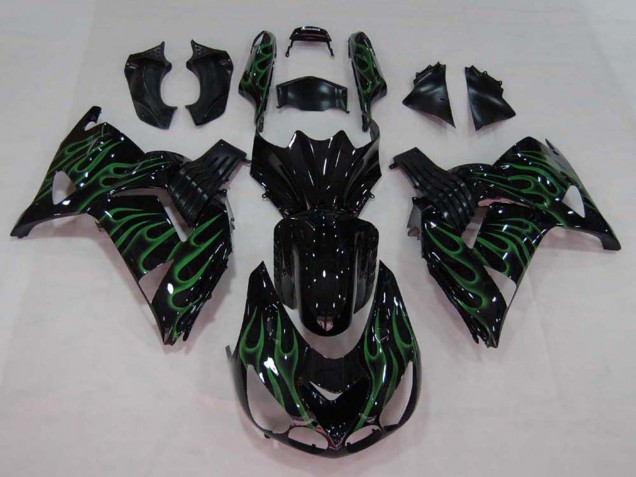 Venta Carenado Moto Kawasaki ZX14R ZZR1400 2006-2011 - Negro Brillante Verde Llama