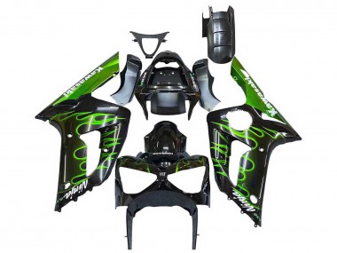 Venta Carenados Moto Kawasaki ZX6R 2003-2004 - Negro Brillante Verde Llama