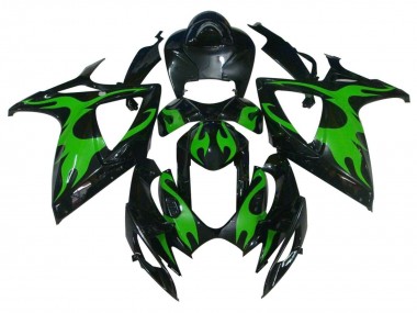 Venta Carenados Moto Suzuki GSXR 600 / GSXR 750 2004-2005 - Negro Brillante Verde Llama