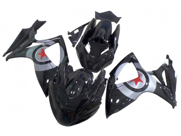 Venta Carenados Moto Suzuki GSXR 600 / GSXR 750 2004-2005 - Negro Brillante Plata Rojo Estrella