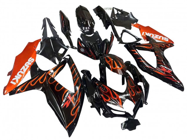Venta Carenados Moto Suzuki GSXR 600 / GSXR 750 2008-2010 - Negro Brillante Naranja Llama