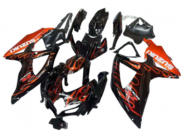 Venta Carenados Moto Suzuki GSXR 600 / GSXR 750 2008-2010 - Negro Brillante Naranja Llama