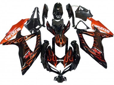 Venta Carenados Moto Suzuki GSXR 600 / GSXR 750 2008-2010 - Negro Brillante Naranja Llama