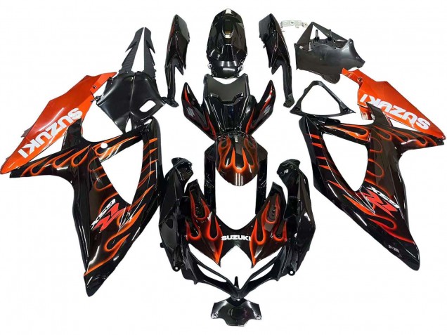 Venta Carenados Moto Suzuki GSXR 600 / GSXR 750 2008-2010 - Negro Brillante Naranja Llama