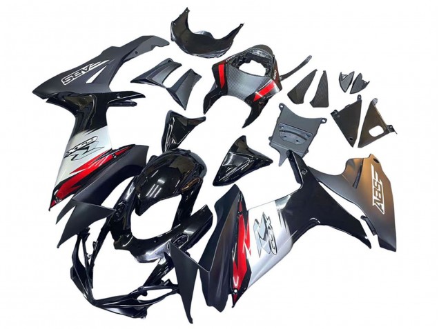 Venta Carenados Moto Suzuki GSXR 600 / GSXR 750 2011-2024 - Negro Brillante Falsificado FibraCarbono Plata Rojo
