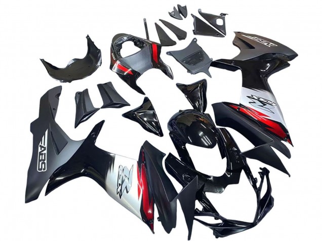 Venta Carenados Moto Suzuki GSXR 600 / GSXR 750 2011-2024 - Negro Brillante Falsificado FibraCarbono Plata Rojo