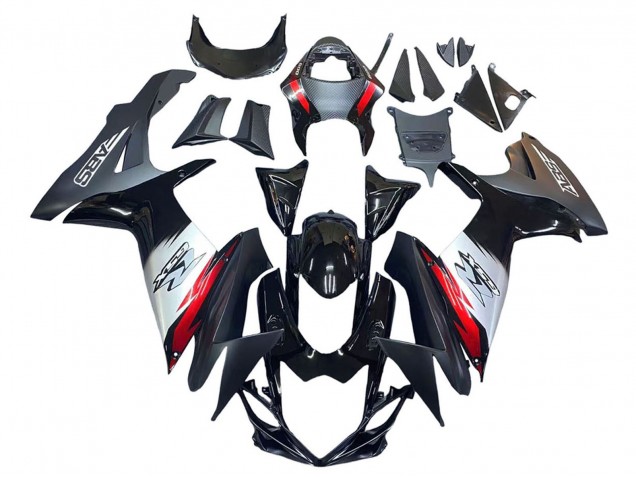 Venta Carenados Moto Suzuki GSXR 600 / GSXR 750 2011-2024 - Negro Brillante Falsificado FibraCarbono Plata Rojo