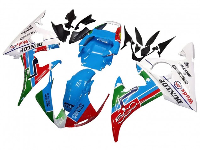 Venta Carenados Moto Yamaha YZF R6 2003-2004 - Blanco Azul Verde Rojo Kastinee Dunlop Motul