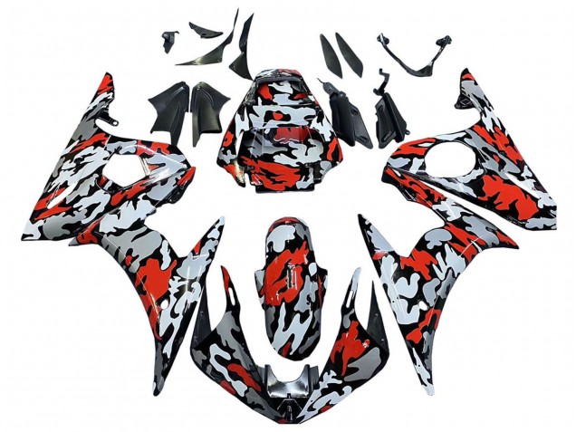 Venta Carenados Moto Yamaha YZF 600 R6 2005 - Negro Rojo Gris Camouflage