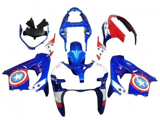 Venta Carenados Moto Kawasaki ZX9R 2002-2003 - Azul Blanco Rojo Captain America Estrella