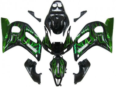 Venta Carenados Moto Yamaha YZF 600 R6 1998-2002 - Negro Brillante Verde Llama