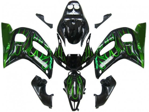 Venta Carenados Moto Yamaha YZF 600 R6 1998-2002 - Negro Brillante Verde Llama